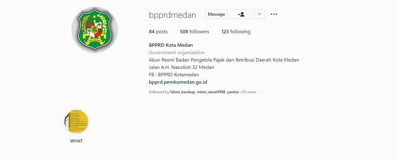Instagram Resmi BPPRD Kota Medan
